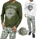 エドハーディー tシャツ ed hardy Tシャツ ロンT メンズ ワッフル素材 タイガー オリーブ 寅年/虎 オリーブ/ホワイト 長袖 サイズM-XL 父の日 ギフト