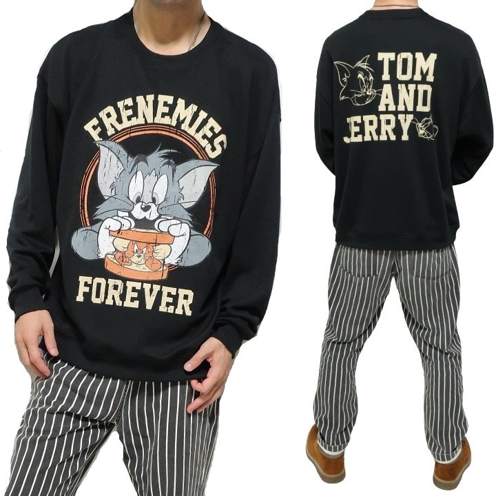 トムとジェリー トレーナー 長袖 服 グッズ 薄手 ハンバーガー メンズ/レディース/ユニセックス TOM & JERRY キャラクター 通販 ブラック/ホワイト/グリーン 公式ライセンス M