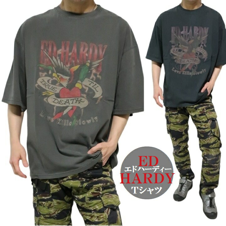 エドハーディー ed hardy Tシャツ 半袖 イーグル/ハートナイフ メンズ レディース tシャツ オーバーサ..