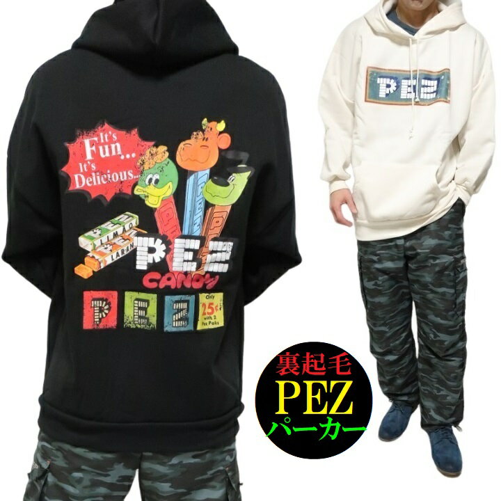 楽天シンキロウ〜ジャケットPEZ（ペッツ） パーカー プルオーバー 裏起毛 厚手 服 グッズ オーバーサイズ メンズ レディース ユニセックス 通販 メンズファッション トップス 正規ライセンス ブラック/アイボリー サイズM