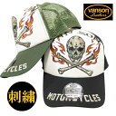 VANSON キャップ バンソン メンズキャップ ブランド スカル/髑髏/ドクロ 刺繍/CAP 帽子 メッシュ ベースボールキャップ ヴァンソン ブラック/オリーブ NVCP-2506 ネバーマインド