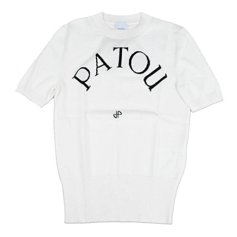Rakuten - PATOU パトゥ ロゴ ホワイト半袖ニット コットンブレンドジャカードニットトップ KN0688045 001W イタリア正規品 新品 母の日 ギフト