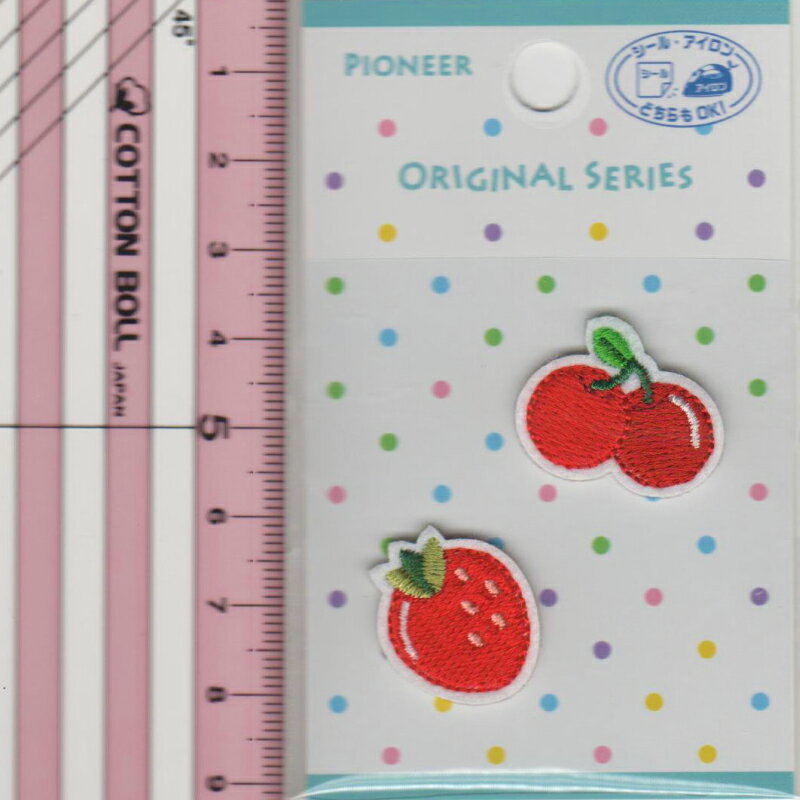 シール アイロン 両用タイプ ワッペン アップリケ いちご さくらんぼ ORG350-23424 ストロベリー チェリー パイオニア ワンポイント 飾り