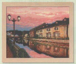 クロスステッチ キット 上級者 四季を彩る 日本の名所 夕暮れの小樽運河 7387 ベージュ 刺繍 刺しゅう ししゅう 材料セット 手芸キット 飾り オリムパス