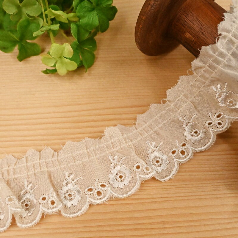 綿カラータックレース (1m単位) フラワー 薄ベージュ H811-600-011(LAS) ハマナカ 装飾 飾り デコ 手芸 ハンドメイド 手作り