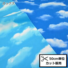 【P5倍★お買い物マラソン期間限定】オックス プリント 生地 (50cm単位) H7071-1B 雲 くも 青空 ハンドメイド 手作り 布 生地 ソーイング バッグ 布 入園入学 手作り ハンドメイド 手づくりレッスンバッグ 手づくり体操服袋 入園グッズ