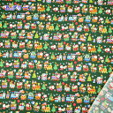 【P5倍★お買い物マラソン期間限定】クリスマス スケア プリント 生地 (50cm単位) AP25401-2B グリーン 蒸気機関車 機車 サンタクロース ツリー プレゼント 風船 くま 雪だるま 雪ダルマ うさぎ ウサギ Merry Christmas Xmas 装飾 ハンドメイド 手作り てづくり