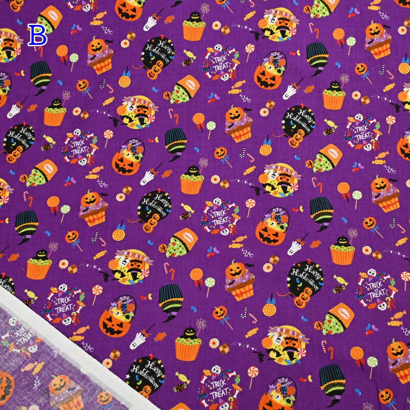 【P5倍★楽天イーグルス感謝祭】ハロウィン プリント 生地 (50cm単位) AP35401-1B Halloween お菓子 かぼちゃ パンプキン キャンディ カップケーキ クッキー おばけ トリックオアトリート 装飾 ハンドメイド 手作り てづくり