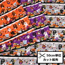 ハロウィン スケア プリント 生地 (50cm単位) AP45101-3 Halloween カボチャ 黒猫 ネコ ねこ くま お菓子 かぼちゃ パンプキン ケーキ クッキー おばけ トリックオアトリート 装飾 ハンドメイド 手作り てづくり