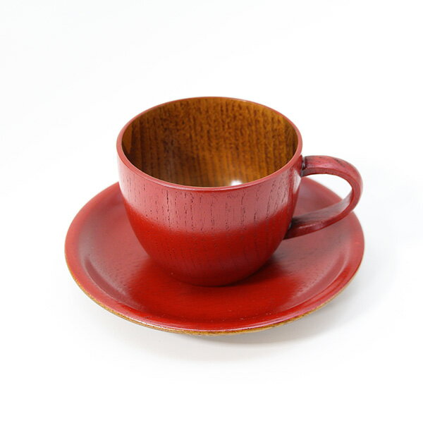 コーヒーカップ セット 丸 朱 木製 漆塗り カップ ソーサー 和食器