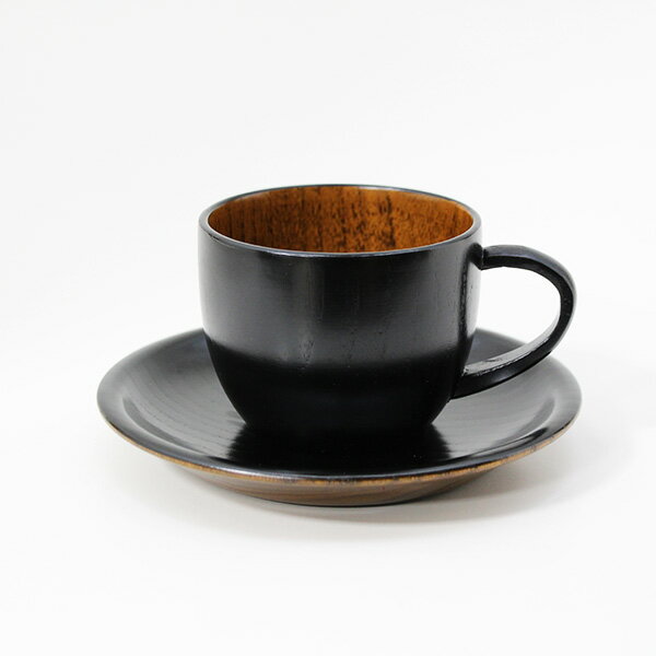 コーヒーカップ セット 丸 黒 木製 漆塗り カップ ソーサー 和食器