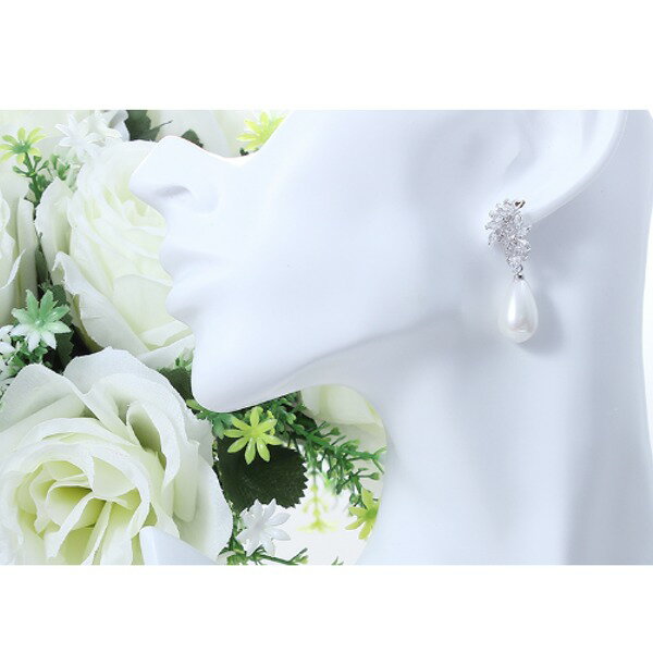 パール ピアス レディース パールピアス キュービックジルコニア 結婚式 卒業式 入学式 揺れるピアス シルバー ps007