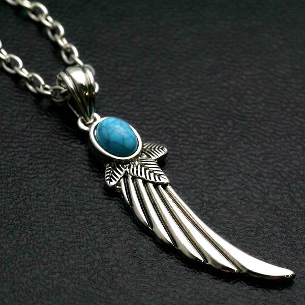 フェザーネックレス メンズ ネックレス フェザー シルバー シンプル レディース ターコイズ 羽根 全4色 pu2