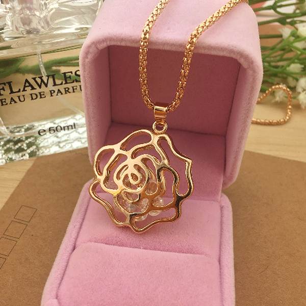 ネックレス レディース ロングネックレス フラワー カメリア ゴールド ローズ 薔薇 キュービックジルコニア pt514 パーティー 卒業式 二次会 プレゼント