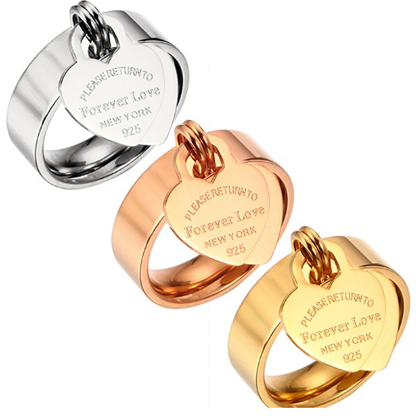 リング ハート レディース ステンレスリング シンプルリング ピンクゴールド ゴールド シルバー 指輪 揺れるハート 大人リング 全3色 rg043