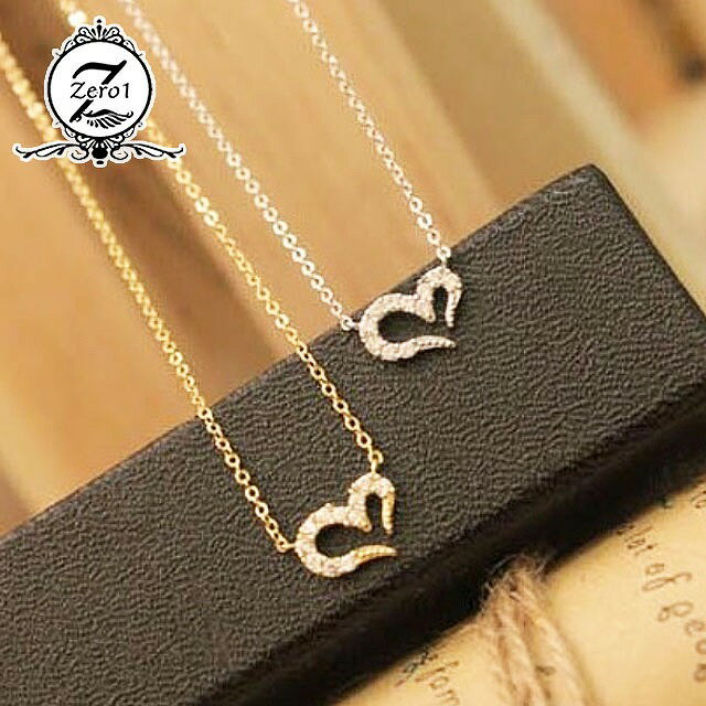 ハート ペンダント ネックレス シルバー ゴールド CZダイヤ(キュービックジルコニア) レディース hb2