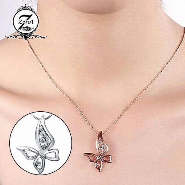 ネックレス シルバー ピンクゴールド 蝶 アゲハ ペンダント かわいい シンプル キュービックジルコニア 全2色 dv2