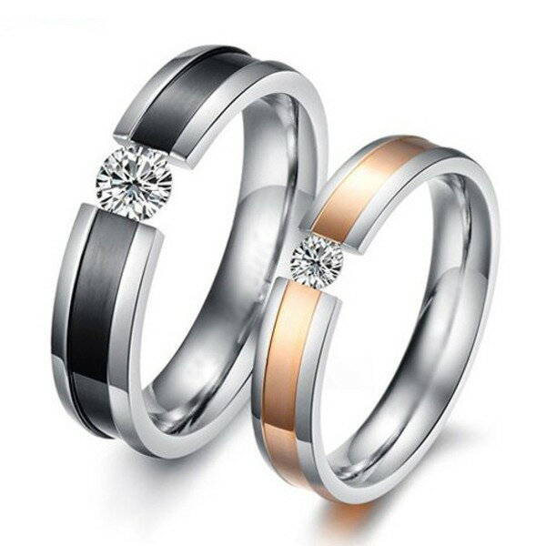 シンプル ペアリング おしゃれ ペア リング ステンレス 一粒 キュービックジルコニア ステンレスリング ジルコニア 指輪 ピンクゴールド ブラック カップル ...