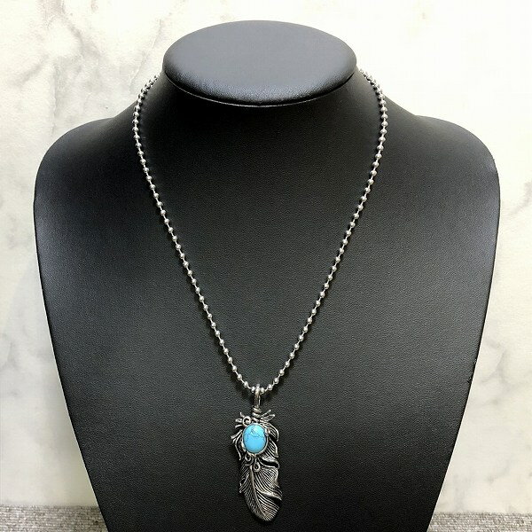 メンズ ネックレス フェザー フェザーネックレス シルバー シルバー ネックレス ターコイズブルー ステンレスネックレス ボールチェーン かっこいい アメカジ チェーンは1cm単位で長さ調節可能 ka-ps240