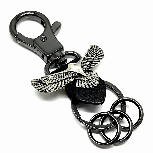 キーリング カラビナ メンズ おしゃれ ブランド イーグル フェザー キーホルダー シンプル キーチェーン 羽根 ガンメタ スマートキー 車の鍵 家の鍵 ky029