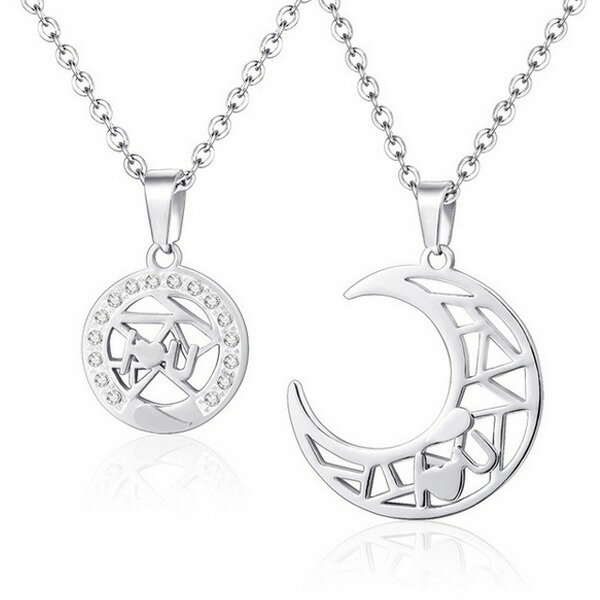 ペアネックレス ステンレス ペア ネックレス アレルギー対応 月 シルバー ゴールド ブラック 1cm単位でチェーンの長さ調整可能 記念日 誕生日 全3色 pp...