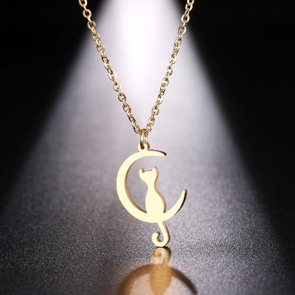 三日月 ネックレス ステンレスネックレス かわいい 猫 アクセサリー シルバー ゴールド アレルギーに優しい ステンレスネックレス ステンレスチェーン1cm単位でチェーンの長さ調節可能 全2色 ae8の商品画像 2