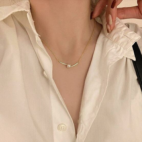 パール ネックレス レディ—ス ゴールド パールネックレス シンプル かわいい 細め ...