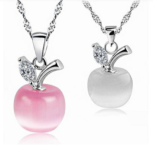 リンゴ ペンダント ネックレス シルバー キュービックジルコニア ネックレス りんご コロンとかわいい ピンク ホワイト lm2