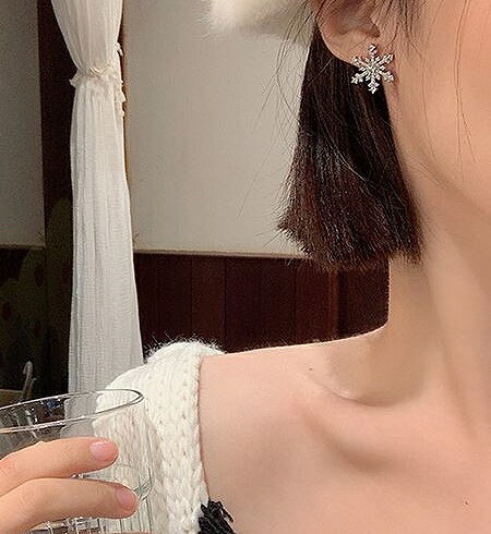 レディース イヤリング 雪 雪の結晶 シルバー キュービックジルコニア 大きい 大きめ 大ぶり 結婚式 パーティー eg001