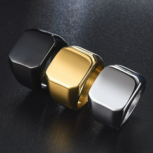 メンズ リング 印代 印代リング いんだい 指輪 シンプル 太め 平ら ステンレスリング ブロックリング シルバー ゴールド ブラック 鏡面 艶アリ 大きいサイズ取り扱い中 全3色 am2