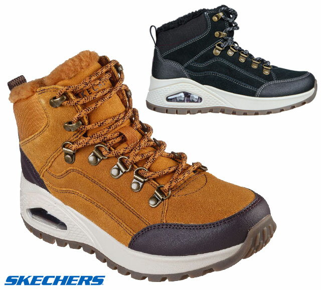 【送料無料(沖縄 離島除く)】 スケッチャーズ 155224 SKECHERS UNO RUGGED WINTER FEELS スニーカーブーツ カジュアルブーツ ウィンターブーツ 撥水加工 ボア エアークッション 秋冬 レディース 婦人 靴 WTN ウィート BLK ブラック