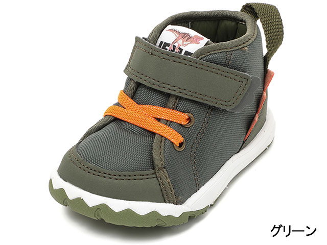 【送料無料(北海道、沖縄除く)】 イフミー 20-4808 IFME ベビースニーカー ベビーシューズ ファーストシューズ 運動靴 恐竜ちゃん ミッドカット 面ファスナー 洗えるインソール 洗える中敷き 通園 幼稚園 保育園 履きやすい 歩きやすい 赤ちゃん 子供 靴 グリーン ベージュ 2