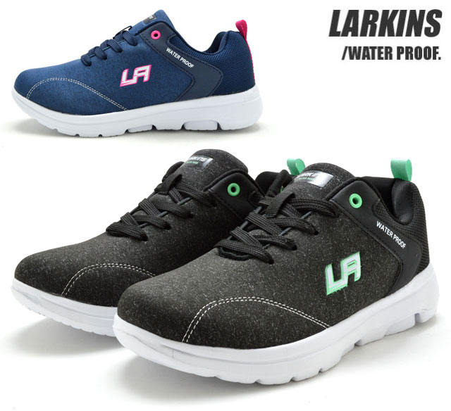 【送料無料(北海道、沖縄除く)】 ラーキンス LARKINS L-782 レディーススニーカー ローカットスニーカー 防水スニーカー 紐靴 軽量 低反発 ウォーキング ジム 雨の日 軽い 婦人 靴 ブラック ネイビー