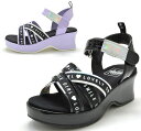 【送料無料(北海道、沖縄除く)】 ラブリースマイル LS2012F Lovely Smile キッズサンダル 厚底サンダル ウエッジサンダル ストラップサンダル 厚底靴 ウエッジソール 面ファスナー キラキラ ハート 履きやすい 歩きやすい 春夏 子供 靴 ブラック パープル