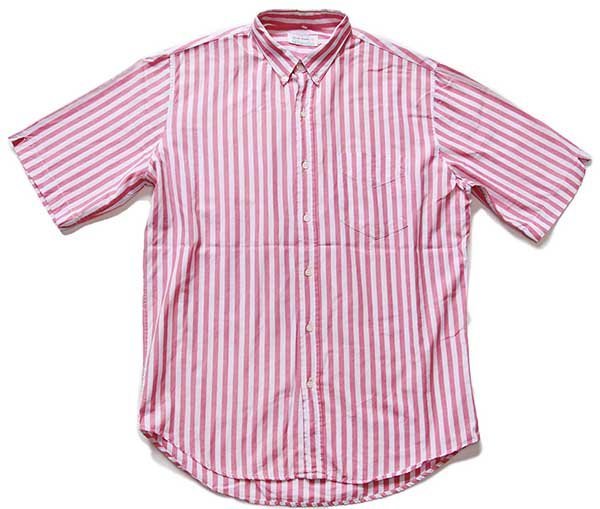 80s イタリア製 benettonベネトン ストライプ 三点留め ボタンダウン 半袖 コットンシャツ ピンク×白