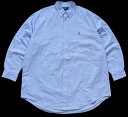 90s ラルフローレン YARMOUTH ワンポイント ボタンダウン オックスフォード コットンシャツ ブルー 17★94 特大【中古】