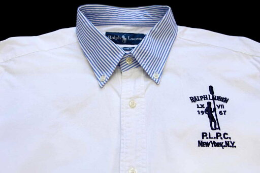 00s ラルフローレン P.L.P.C. NEW YORK 刺繍 ボタンダウン オックスフォード コットンシャツ 白 L【中古】