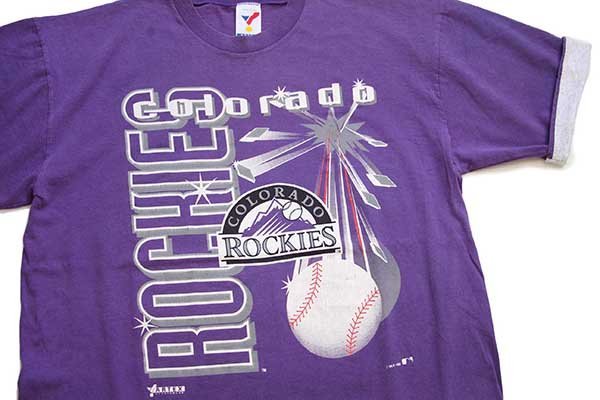 90s USA製 MLB COLORADO ROCKIES ロッキーズ コットンTシャツ 紫 XL【中古】