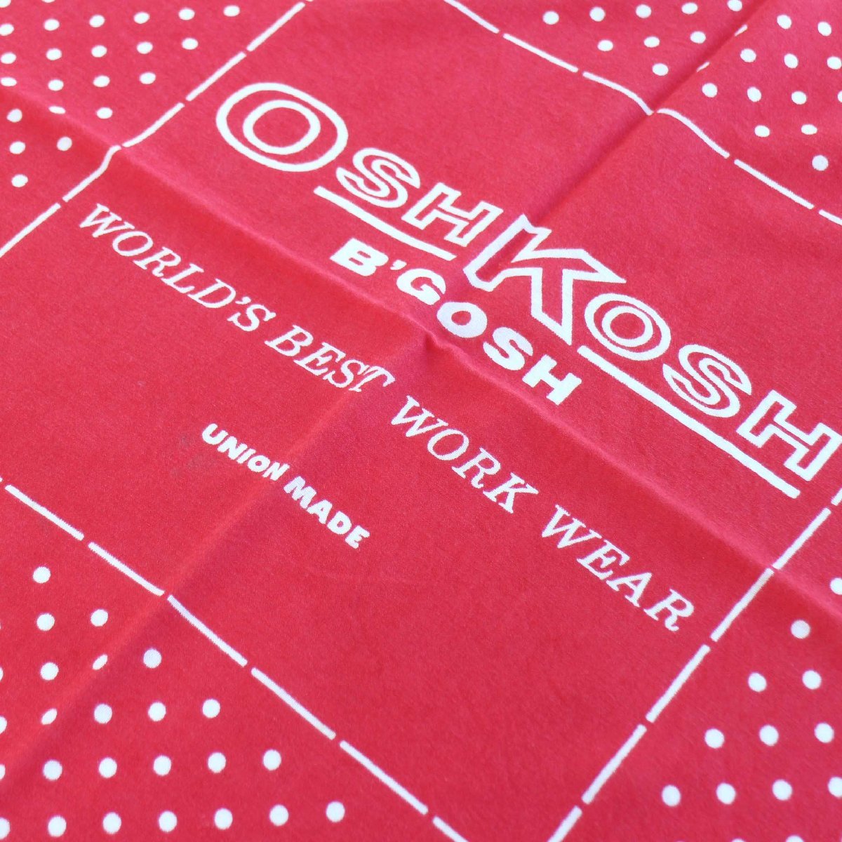 70s OSHKOSH B'GOSH ドット柄 コットン バンダナ 赤★08【メンズ】【レディース】【ビンテージ】【オールド】【ハンカチ】【ワーク】【ポルカ】【水玉模様】【レッド】【UNION MADE】【80s】【USA製】【雑貨】【アメリカ】【古着】【中古】