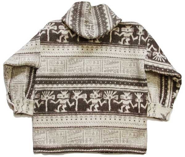 80s UNKNOWN フォークロア柄 ウール ブランケット パーカー★B【中古】