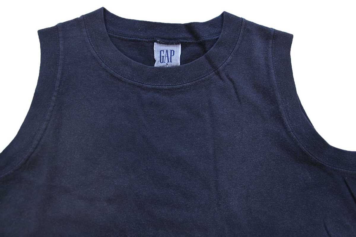 90s USA製 GAPギャップ 無地 ノースリーブ コットンTシャツ 黒 フェード S【中古】