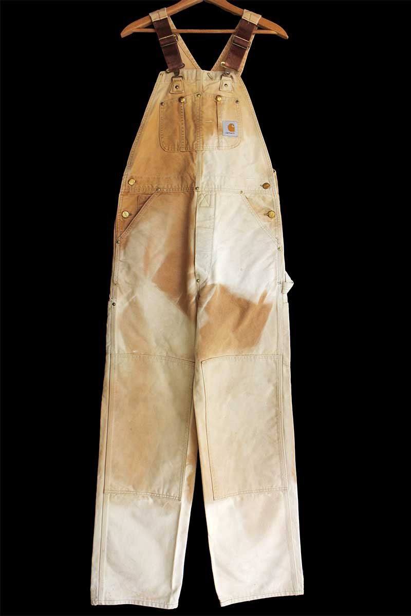 90s carharttカーハート ダブルニー ダック地 オーバーオール 茶 フェード W34 【中古】