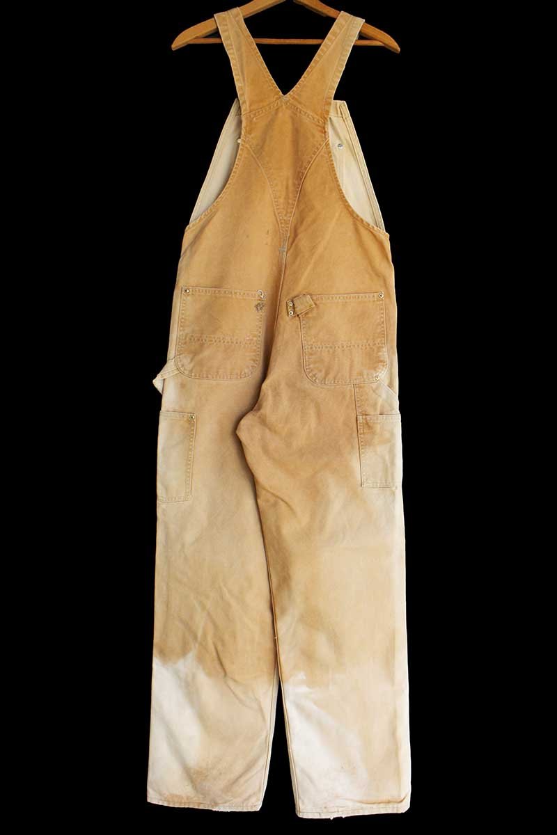 90s carharttカーハート ダブルニー ダック地 オーバーオール 茶 フェード W34 【中古】