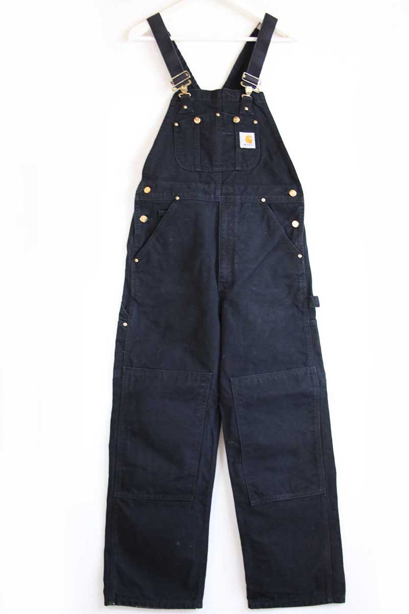 carharttカーハート ダブルニー ダック地 オーバーオール 黒 W32 L30【中古】