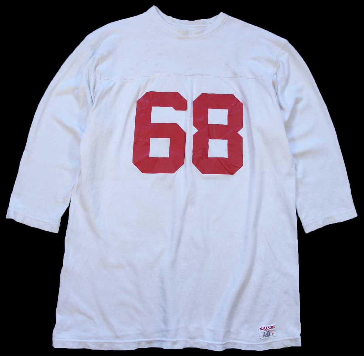 60s USA製 Wilson 68 ナンバリング コットン×ナイロン フットボールTシャツ 生成り L【中古】