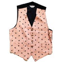 50s POLO-VEST 百合の紋章 刺繍 総柄 シンチバック レーヨン ベスト ピンク×黒 L【中古】