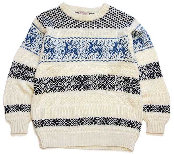 90s イタリア製 WOODWARD SHOP 鹿柄 ノルディック柄 アクリル×ウールニット セーター M【中古】のサムネイル