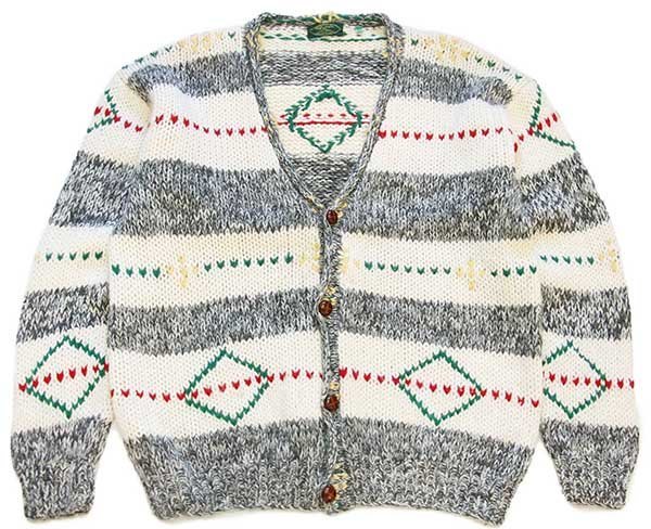 80s UNKNOWN ボーダー ローゲージ ウールニット カーディガン 50【中古】
