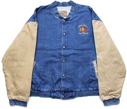 90s USA製 Three Rivers FAIRFAX COUNTY FIRE&RESCUE刺繍 ツートン 切り替え デニムジャケット 2XL★特大【中古】 90s USA製 Three Rivers FAIRFAX COUNTY FIRE&RESCUE刺繍 ツートン 切り替え デニムジャケット 2XL★特大【中古】