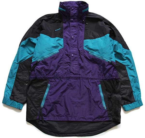 90s Columbiaコロンビア マルチカラー 切り替え ハーフジップ プルオーバー ナイロンジャケット L 【中古】